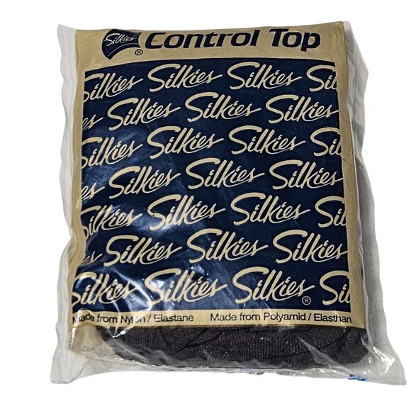 Silkies Control Top Queen Off Black Size XX-Large Pantyhose Nylons Stockings - Picture 1 of 3